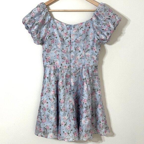 Lulus Floral Puff Sleeve Mini Dress Sweetheart Princesscore Whimsical Fairy HOCO - Picture 5 of 9